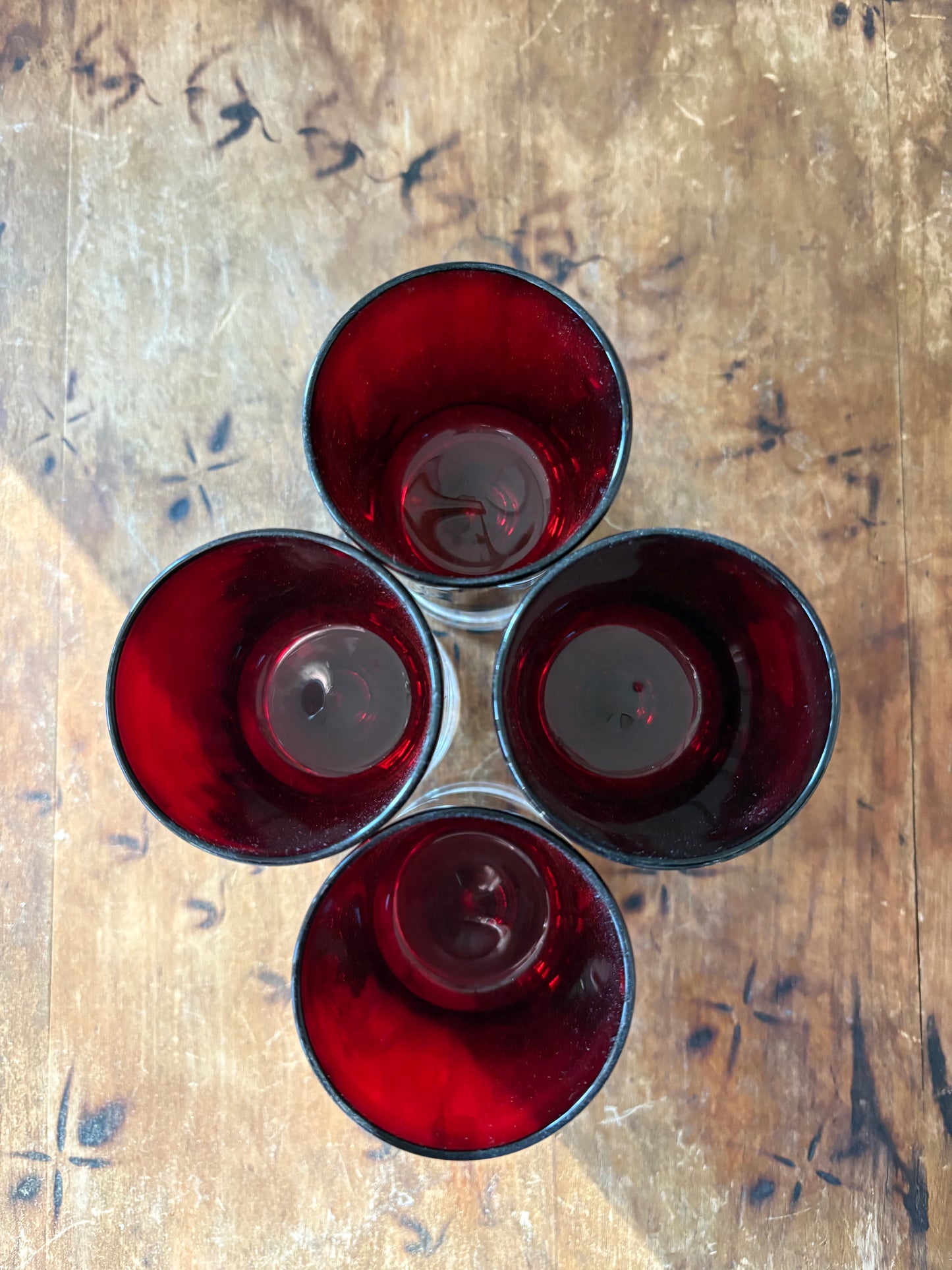 vintage French Luminarc ruby red glass stemware, set of 4.