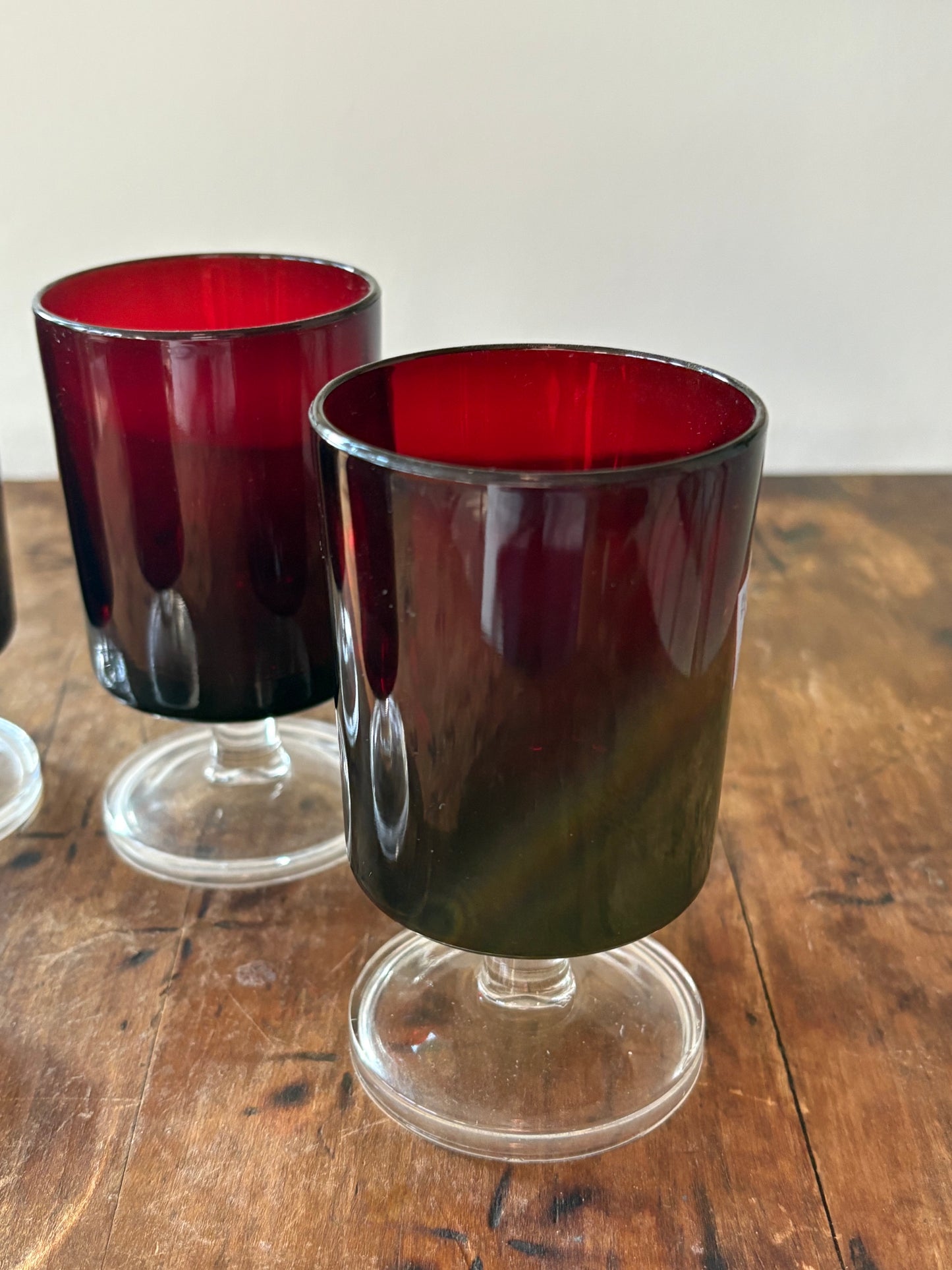 vintage French Luminarc ruby red glass stemware, set of 4.