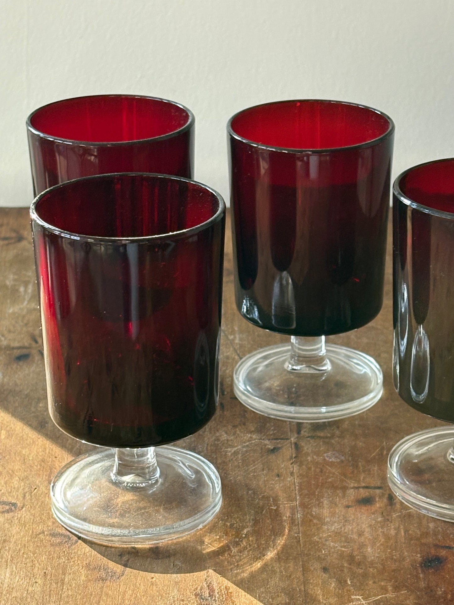 vintage French Luminarc ruby red glass stemware, set of 4.