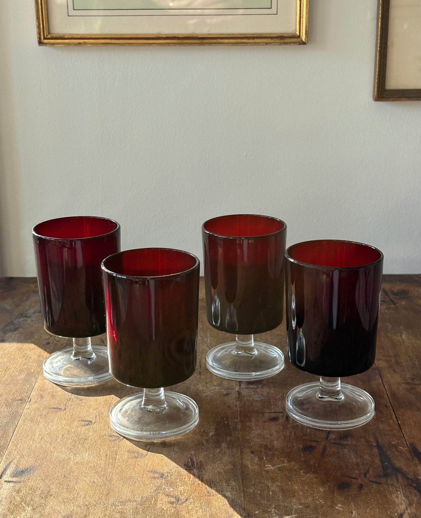 vintage French Luminarc ruby red glass stemware, set of 4.