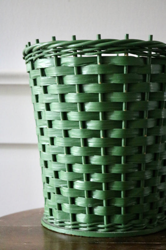 vintage green woven wicker basket