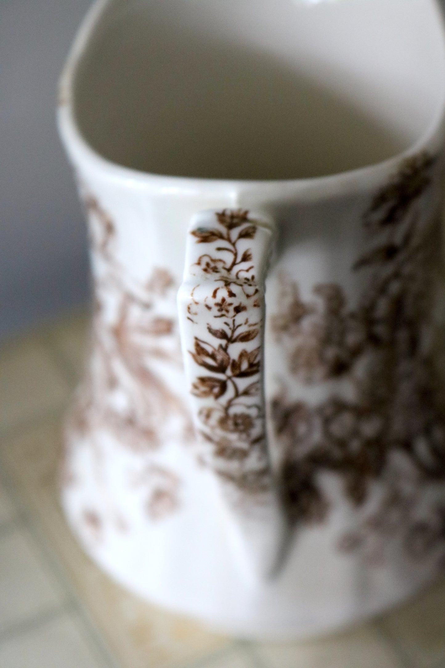 vintage English Alfred Meakin "Floral Bounty" brown floral pitcher