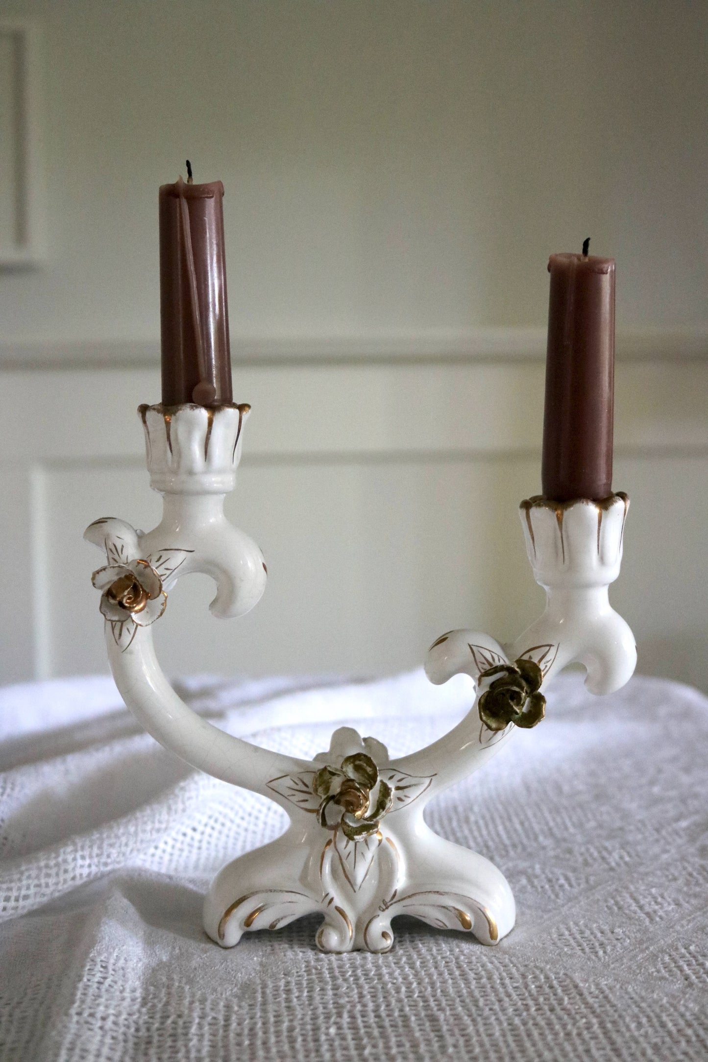 vintage Rococo style porcelain candelabra