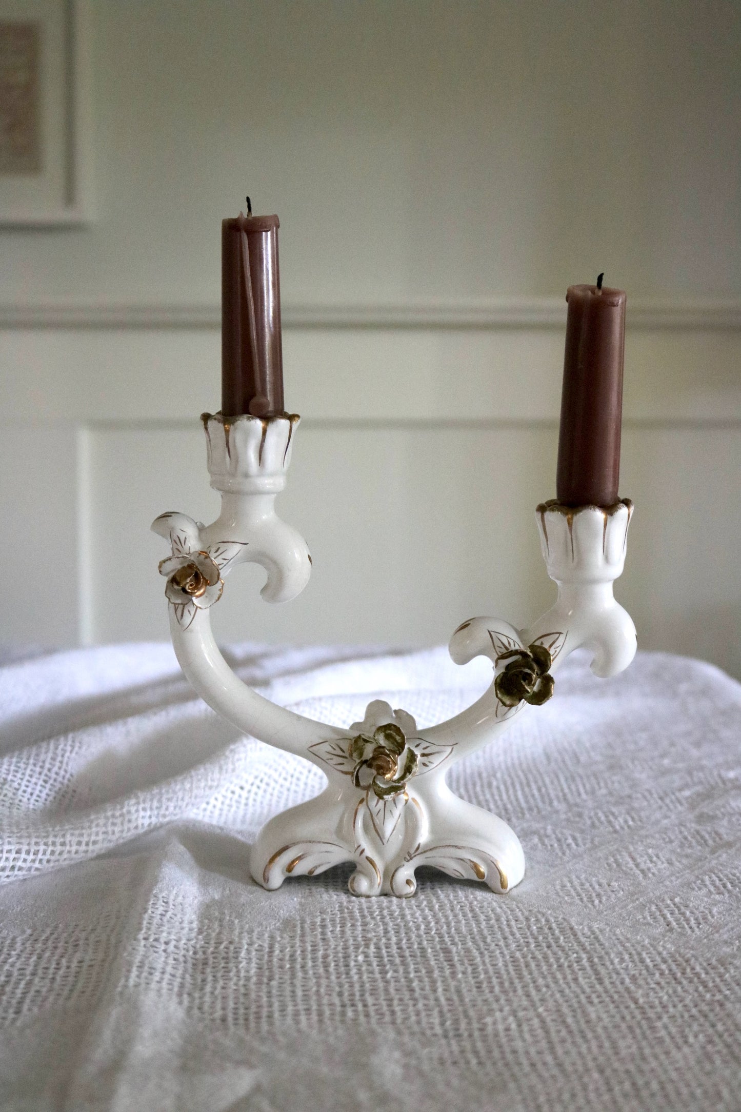 vintage Rococo style porcelain candelabra