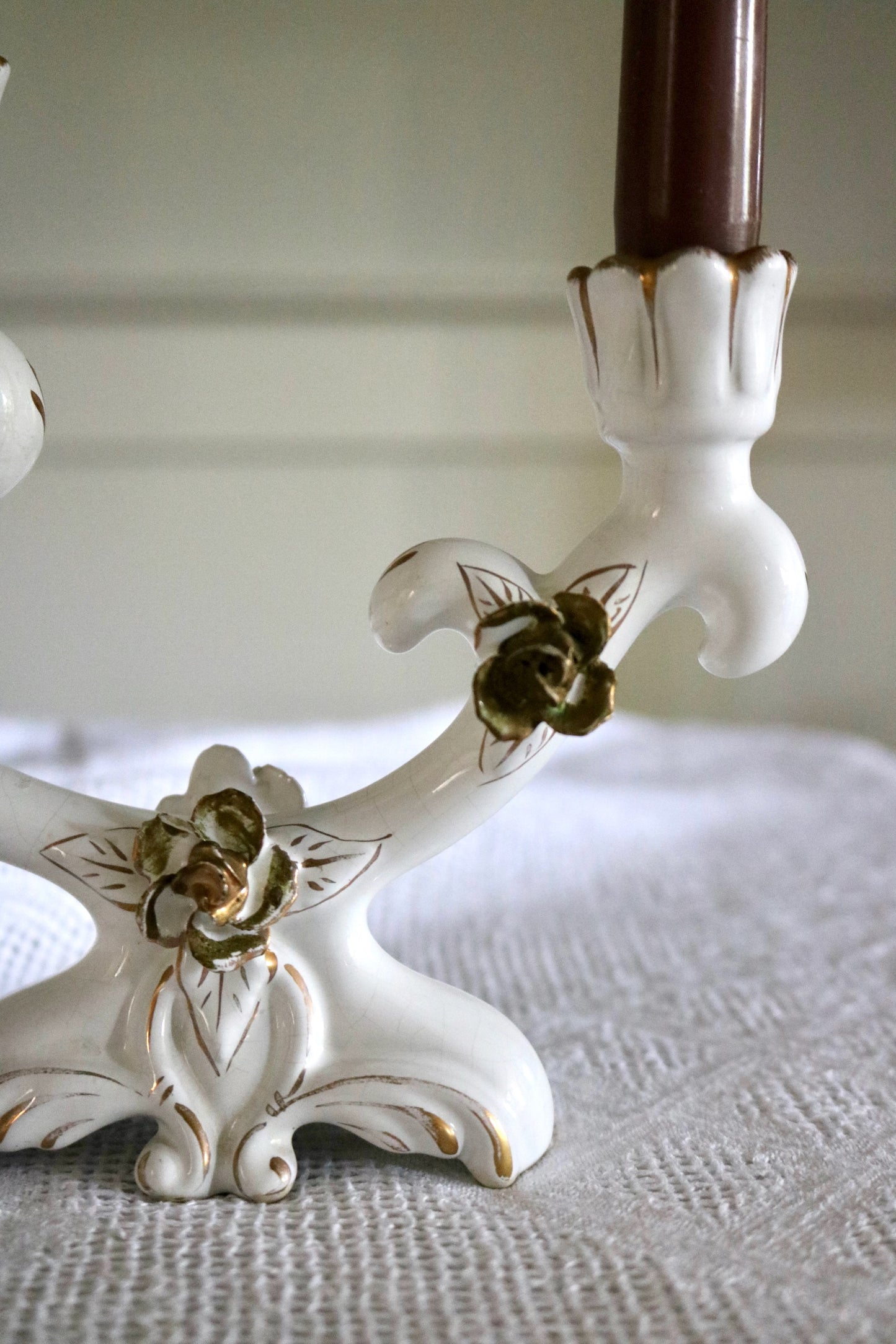 vintage Rococo style porcelain candelabra