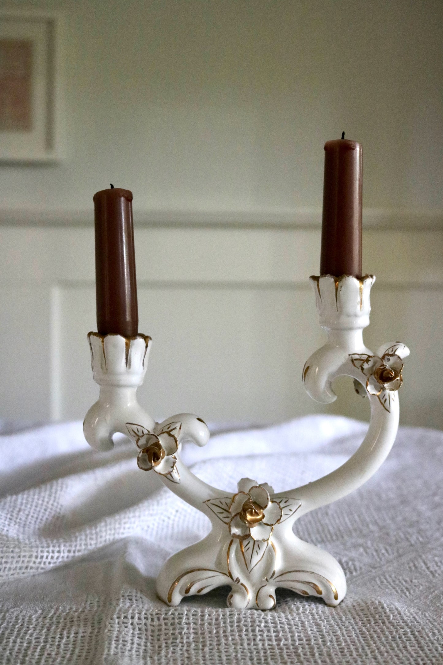 vintage Rococo style porcelain candelabra