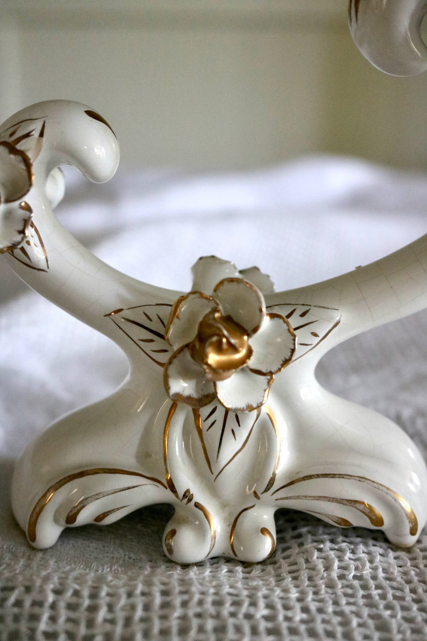 vintage Rococo style porcelain candelabra