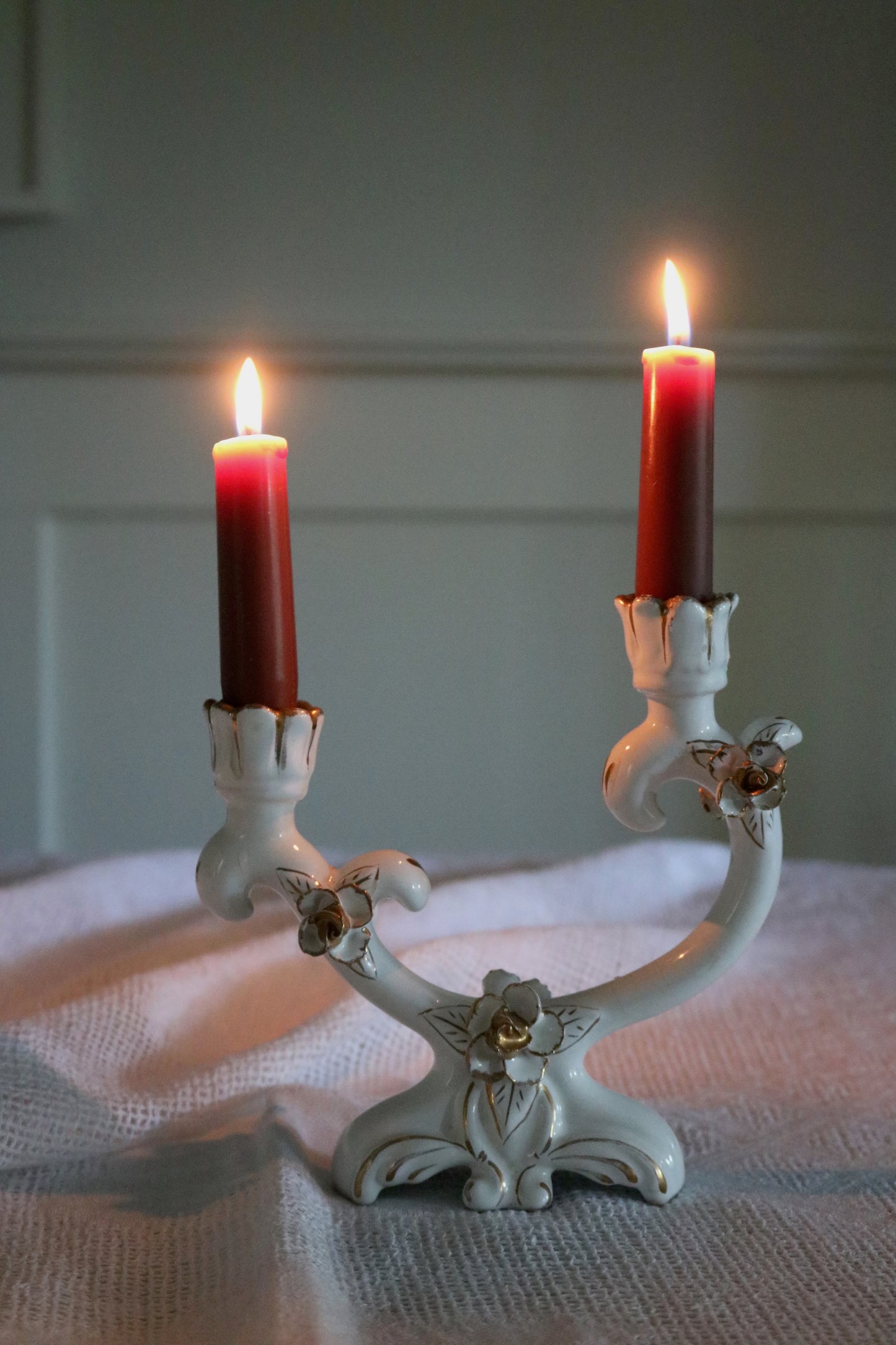 vintage Rococo style porcelain candelabra