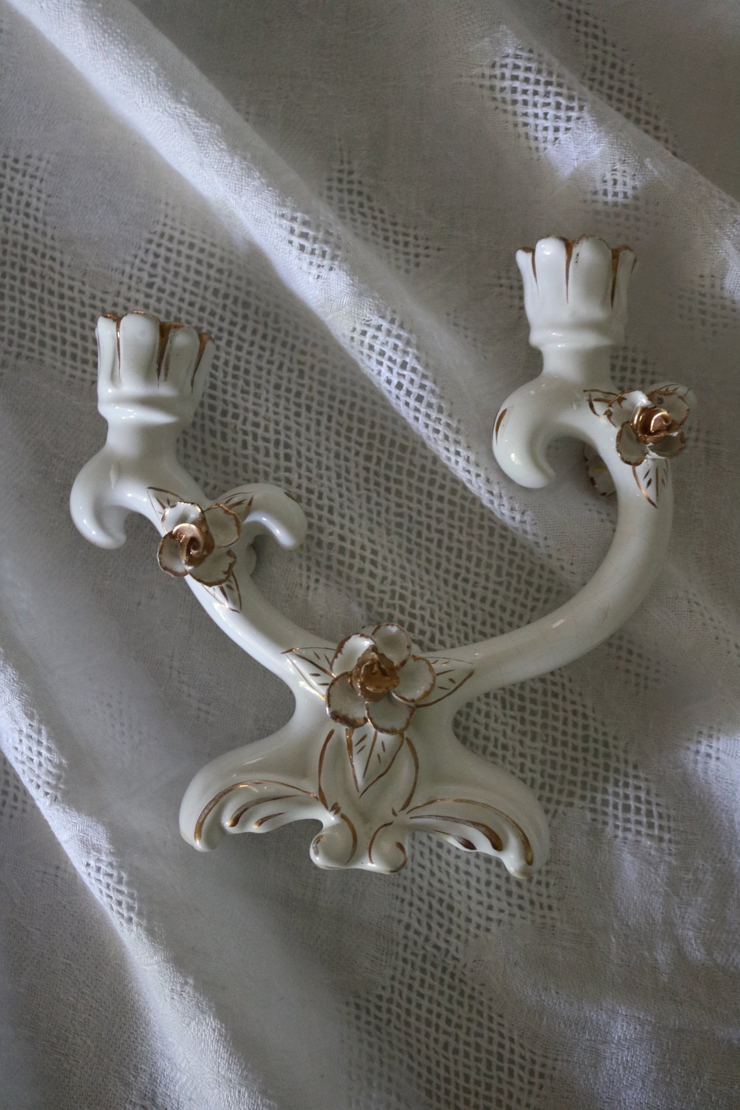 vintage Rococo style porcelain candelabra