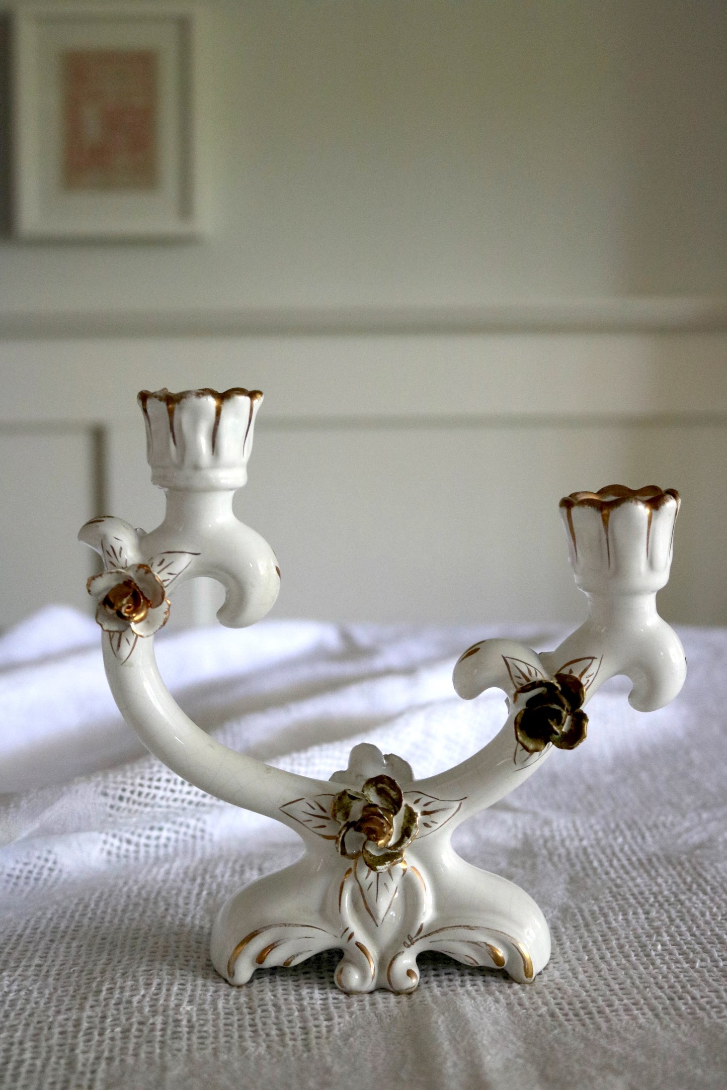 vintage Rococo style porcelain candelabra
