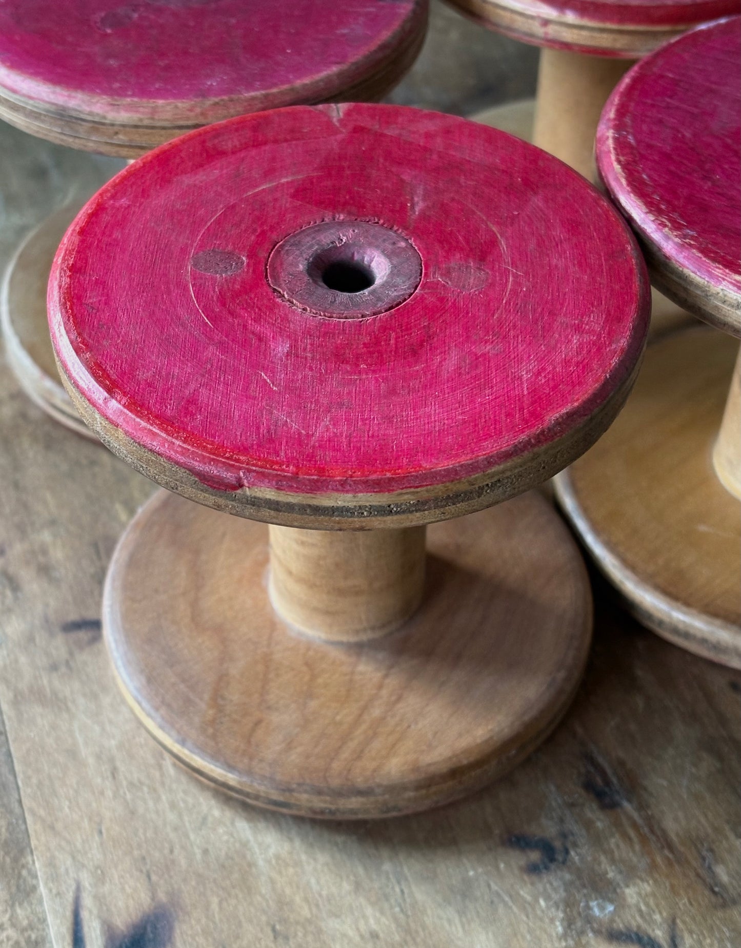vintage wooden industrial bobbins / spools