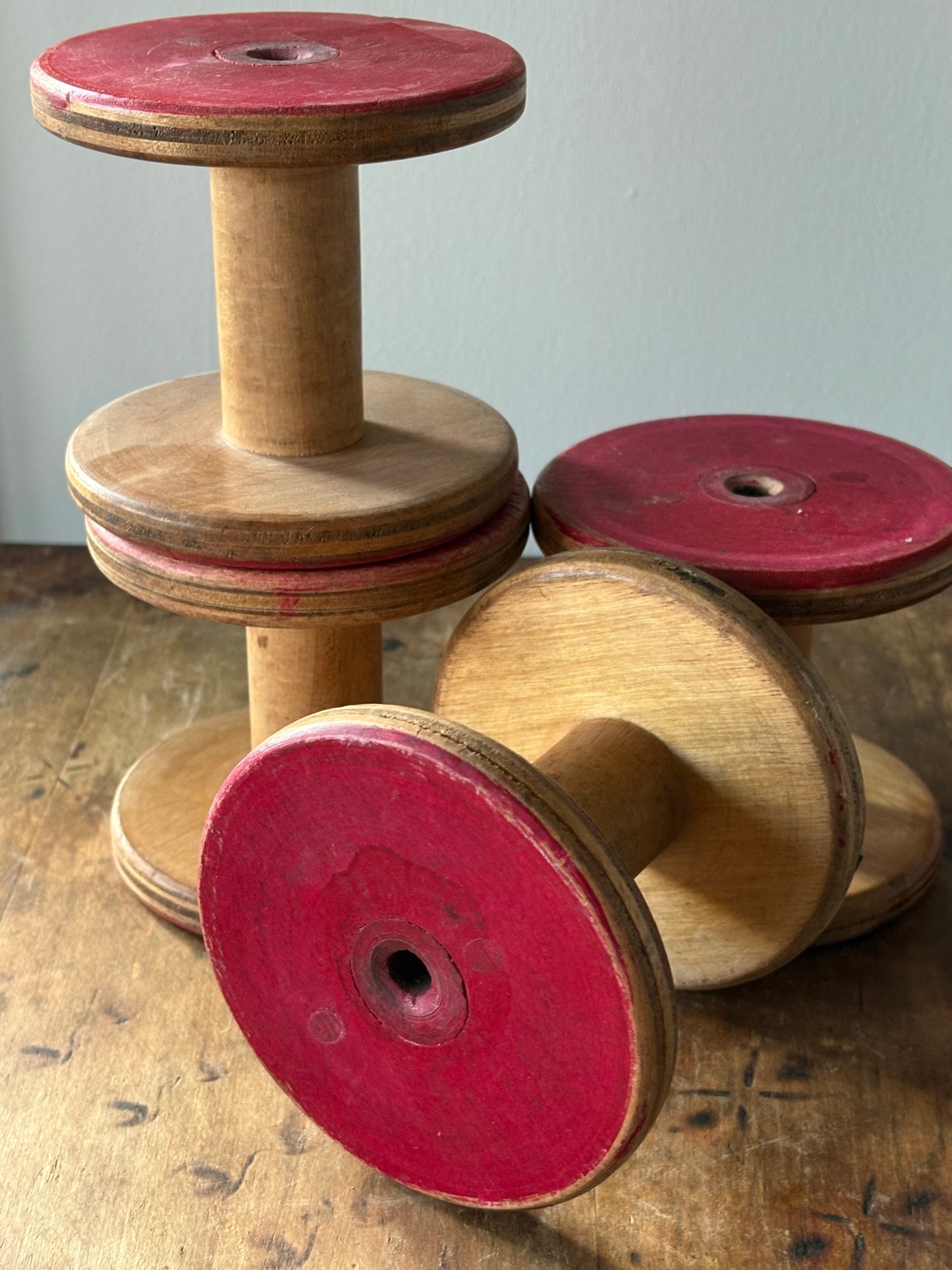 vintage wooden industrial bobbins / spools