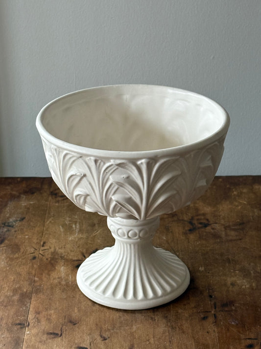 vintage white ceramic pedestal planter