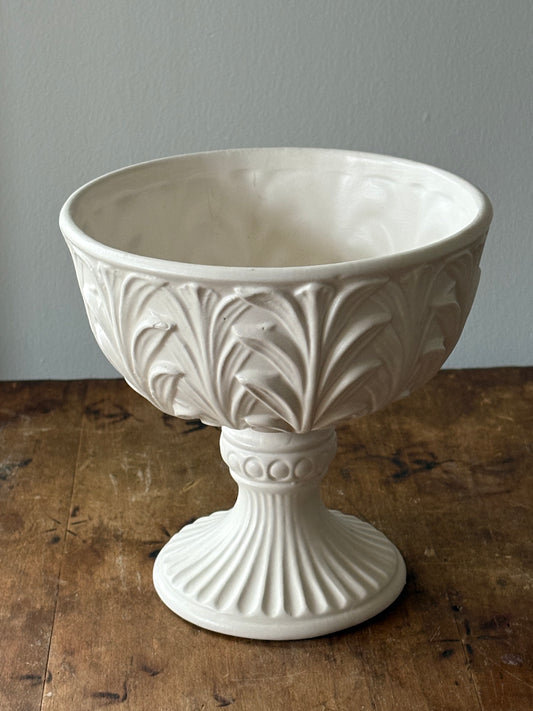 vintage white ceramic pedestal planter