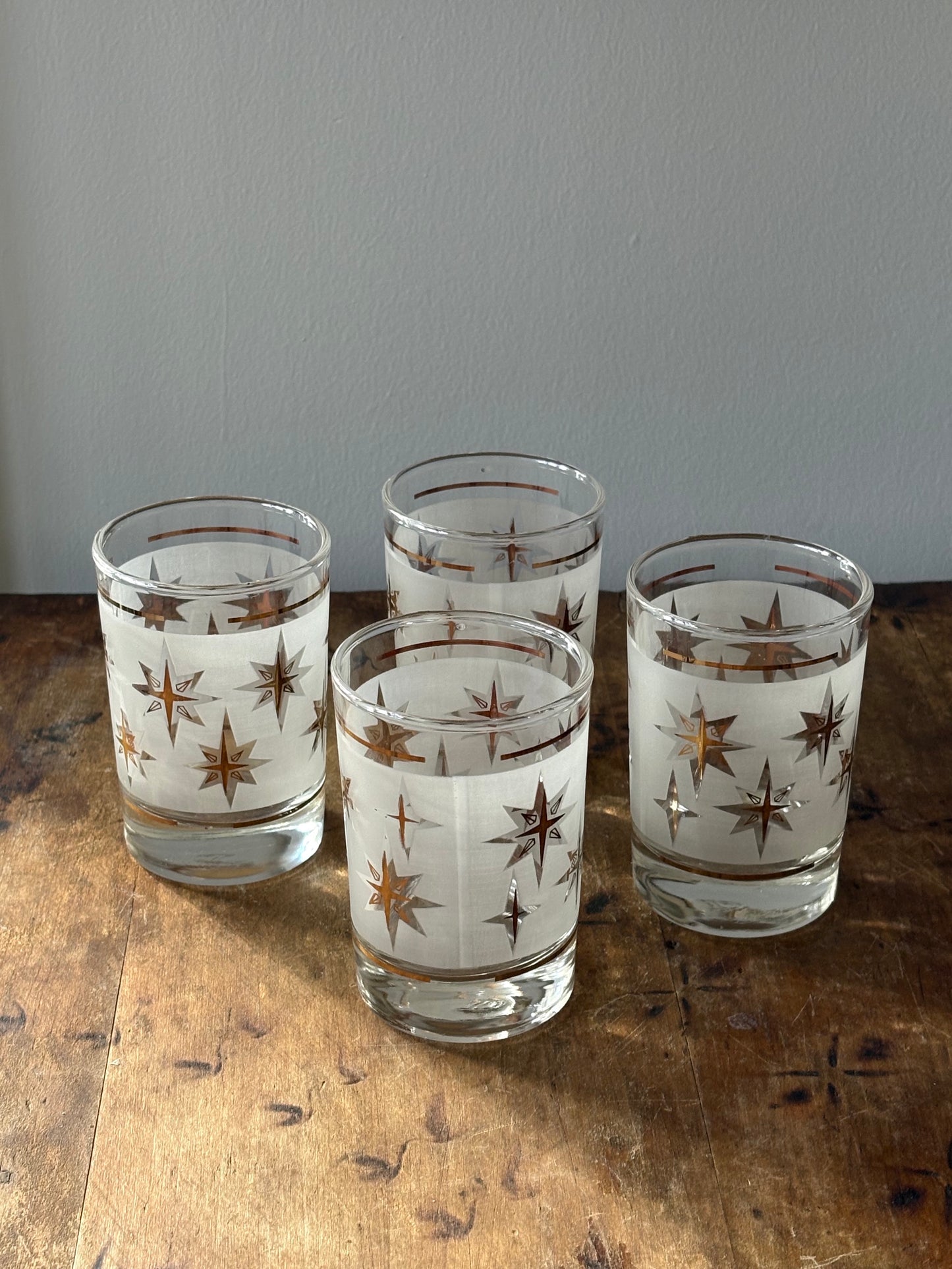 vintage mid century gold starburst glassware - set of 4