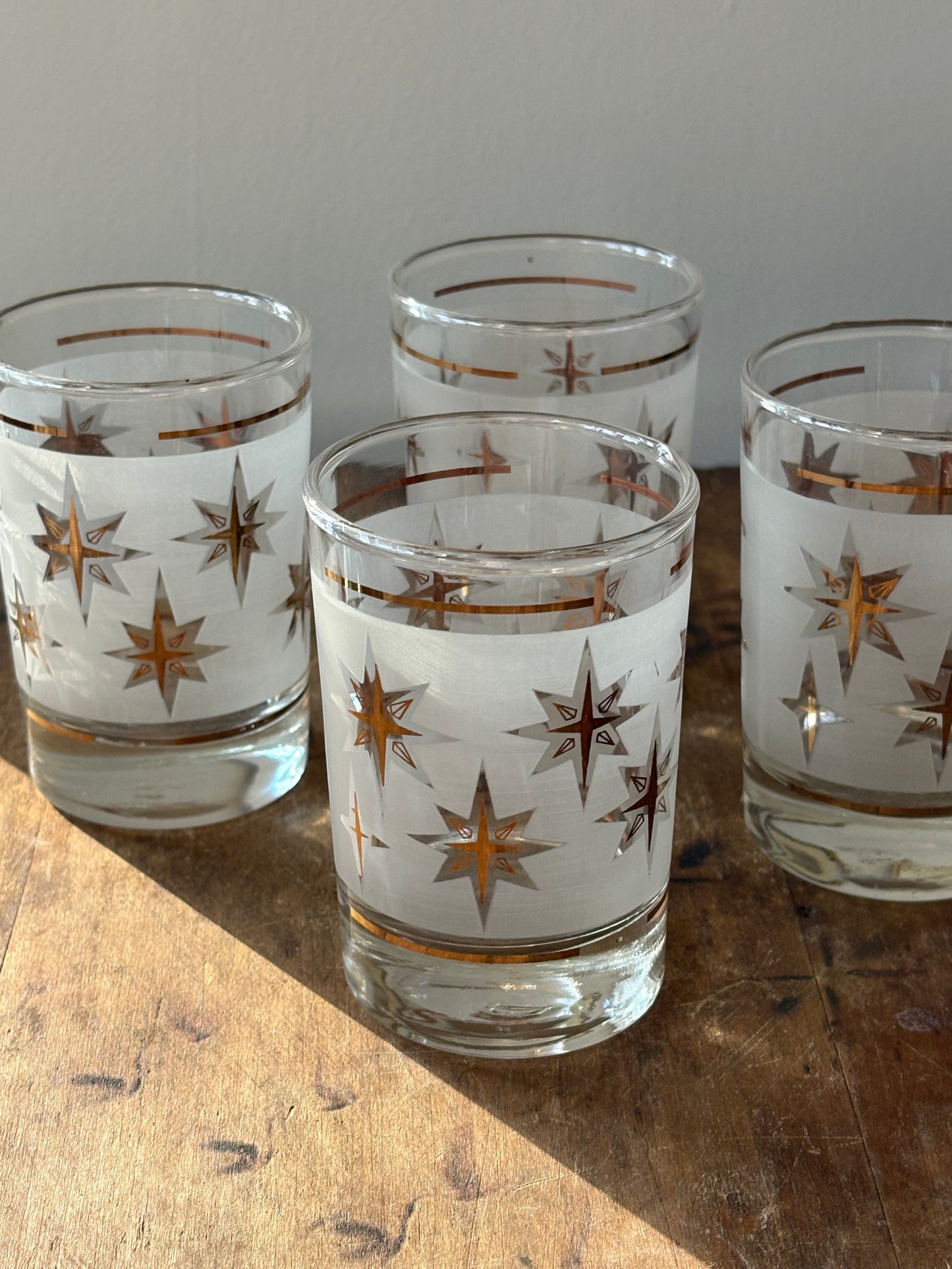 vintage mid century gold starburst glassware - set of 4