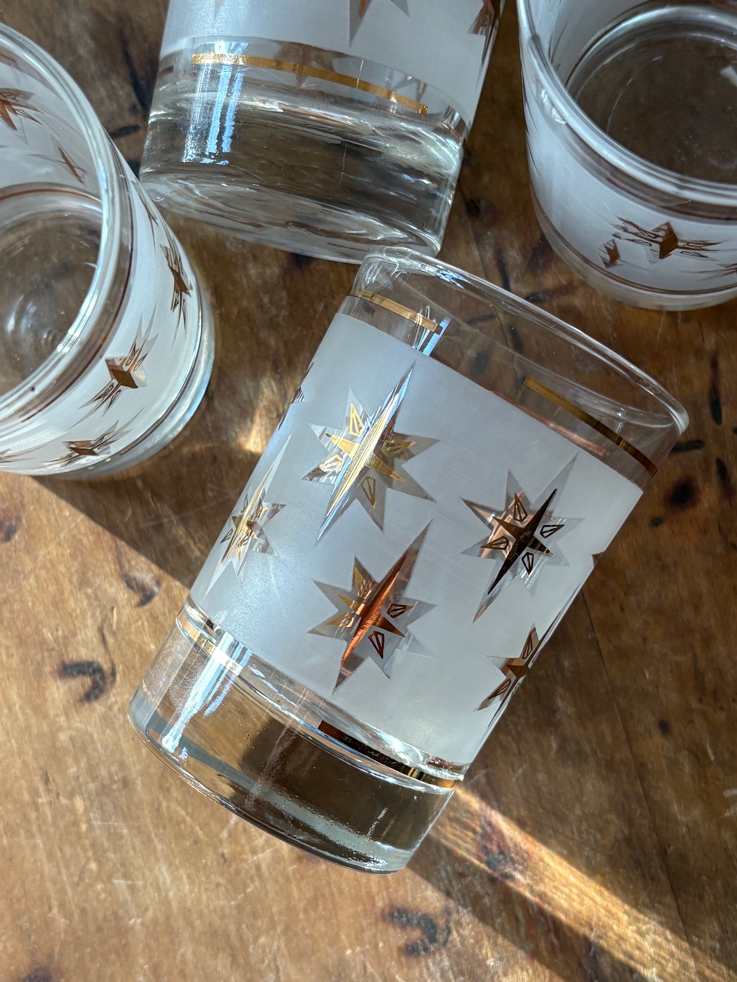 vintage mid century gold starburst glassware - set of 4