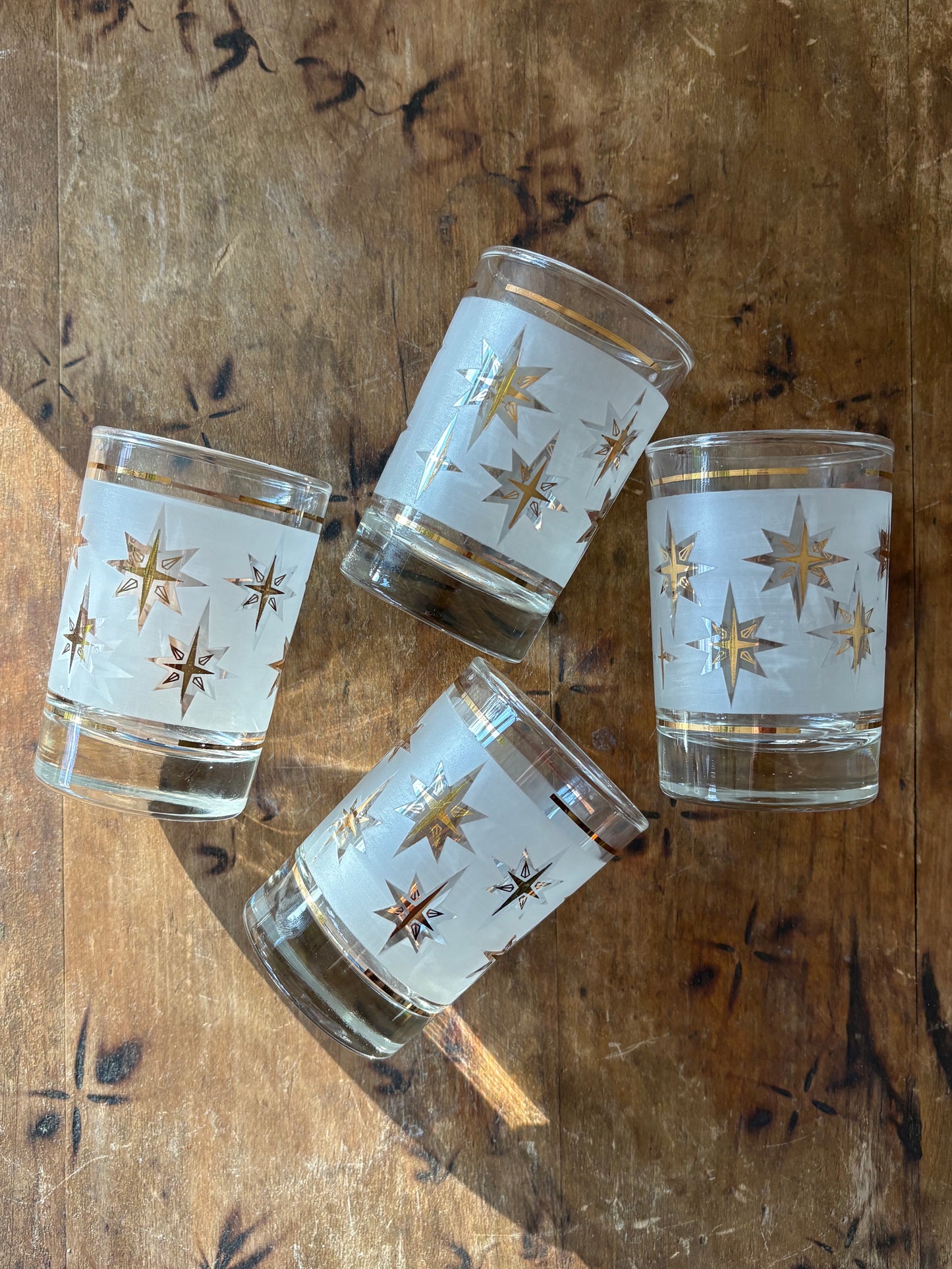 vintage mid century gold starburst glassware - set of 4
