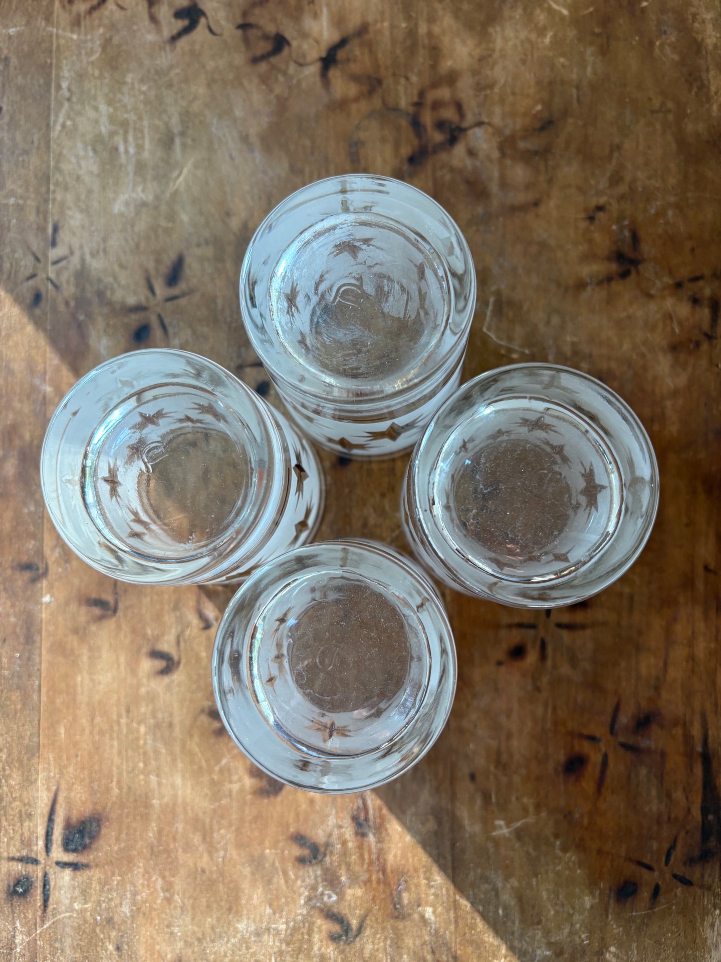 vintage mid century gold starburst glassware - set of 4