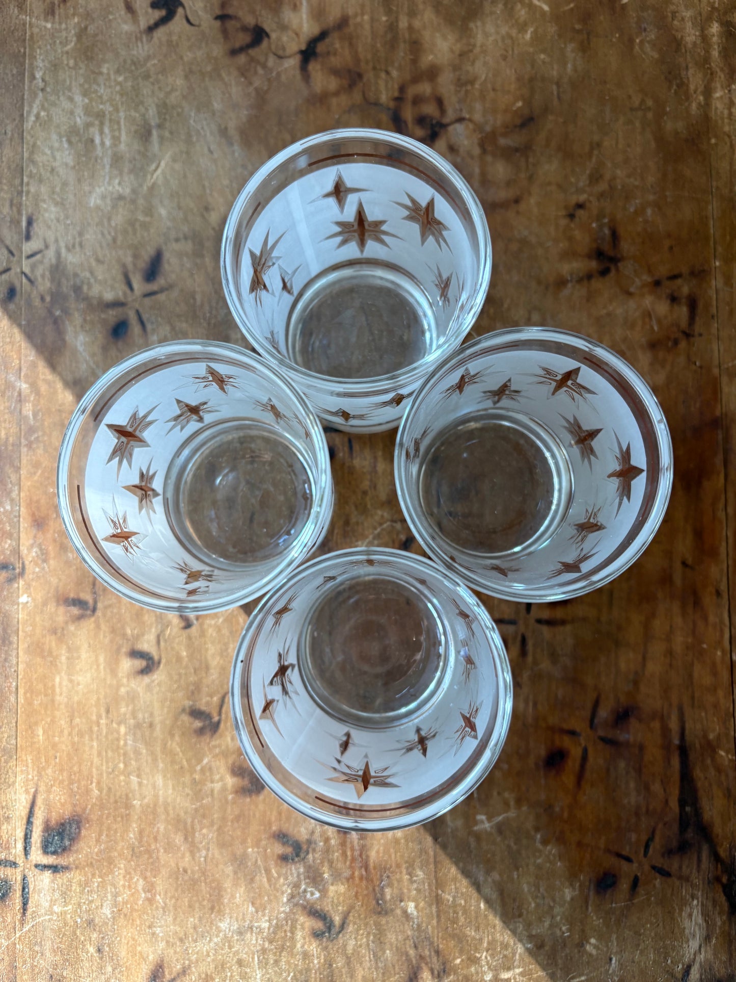 vintage mid century gold starburst glassware - set of 4