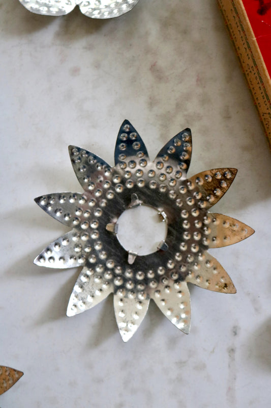 vintage punched metal Diamond Ray Christmas tree light reflectors