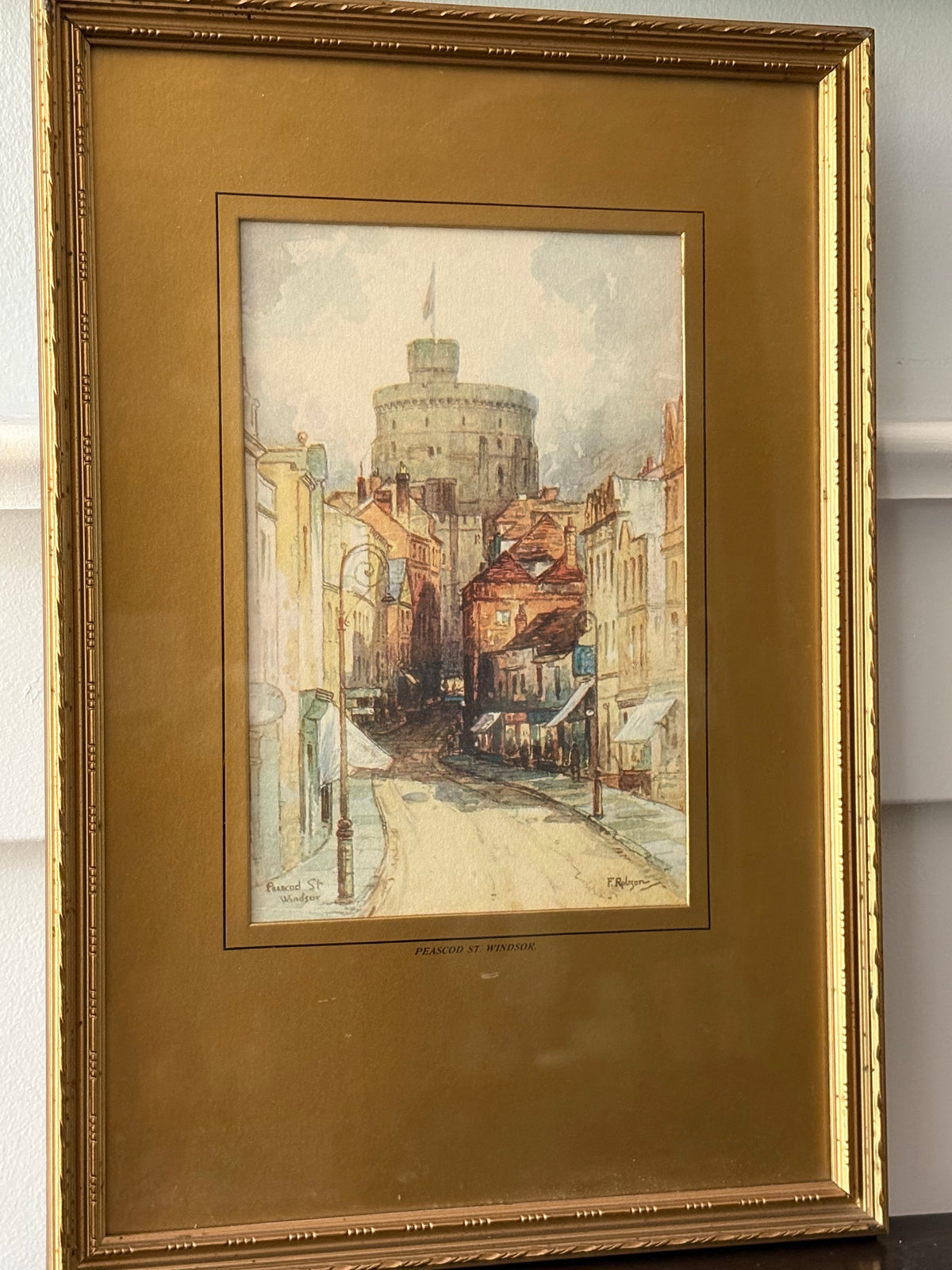 Vintage art print Windsor, England in gold wood frame