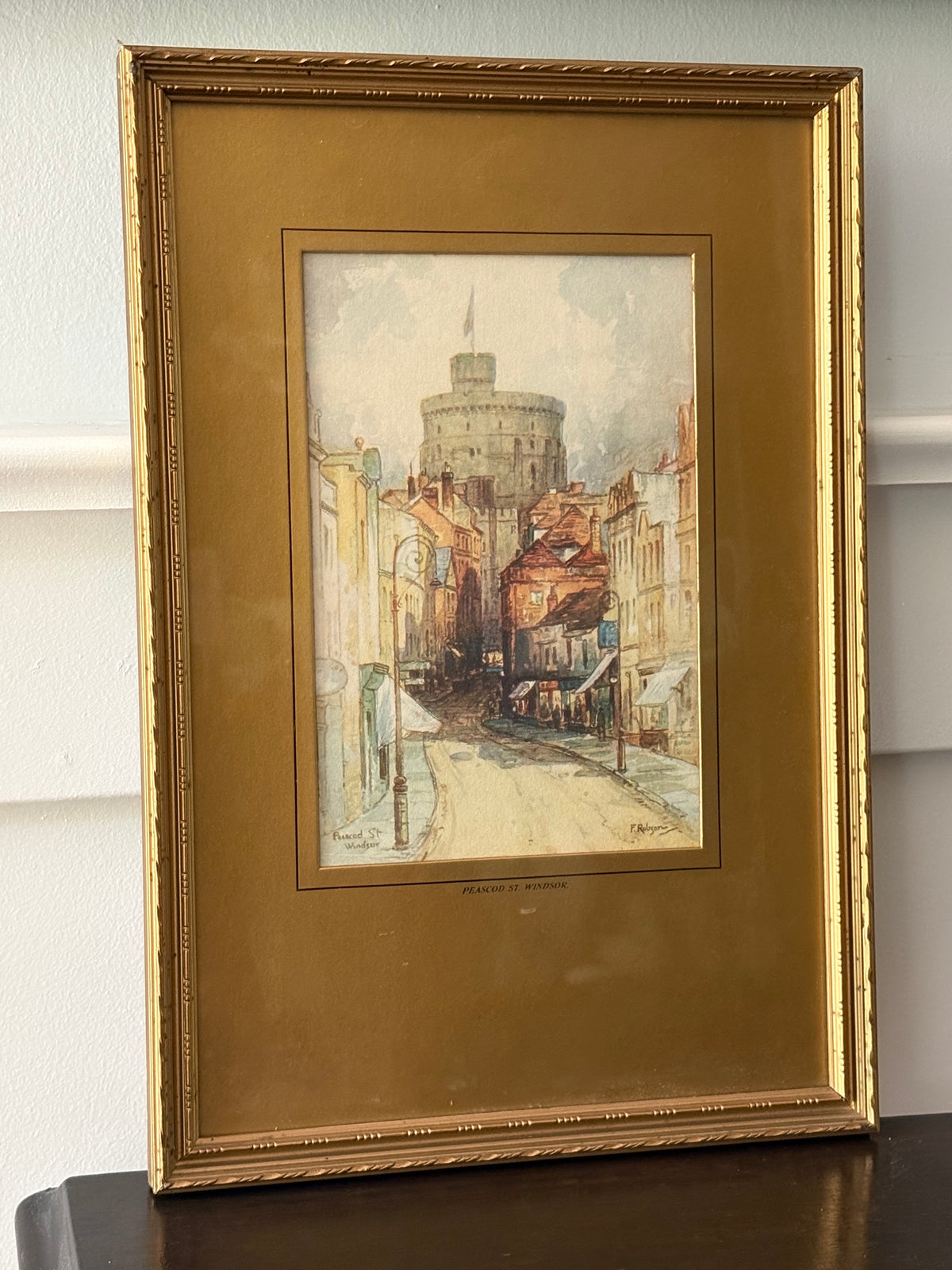 Vintage art print Windsor, England in gold wood frame