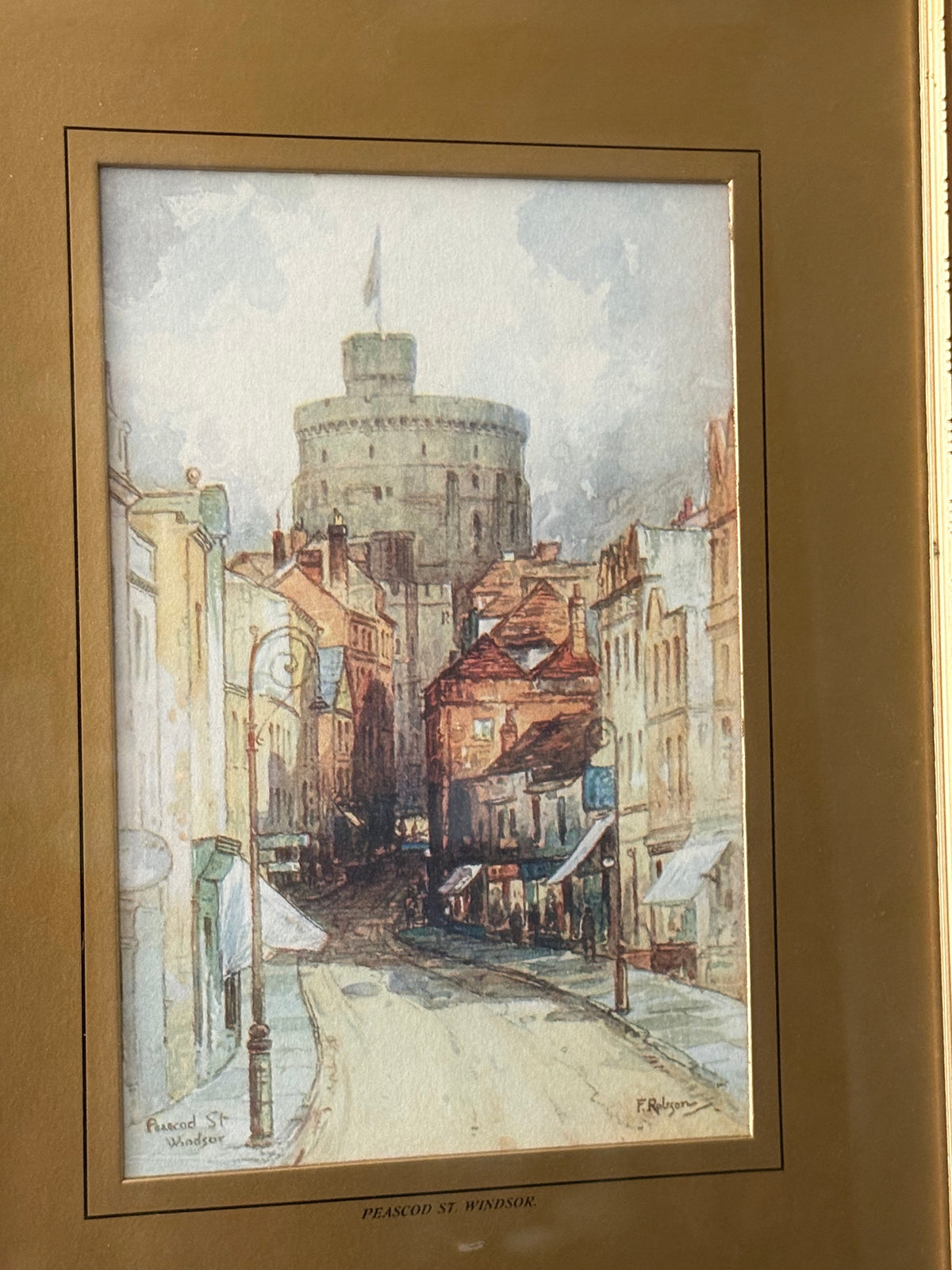 Vintage art print Windsor, England in gold wood frame