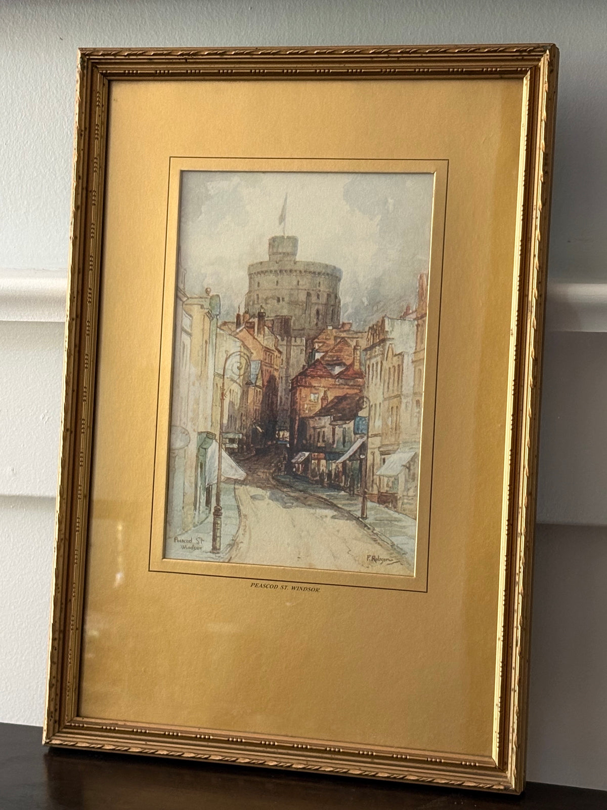 Vintage art print Windsor, England in gold wood frame