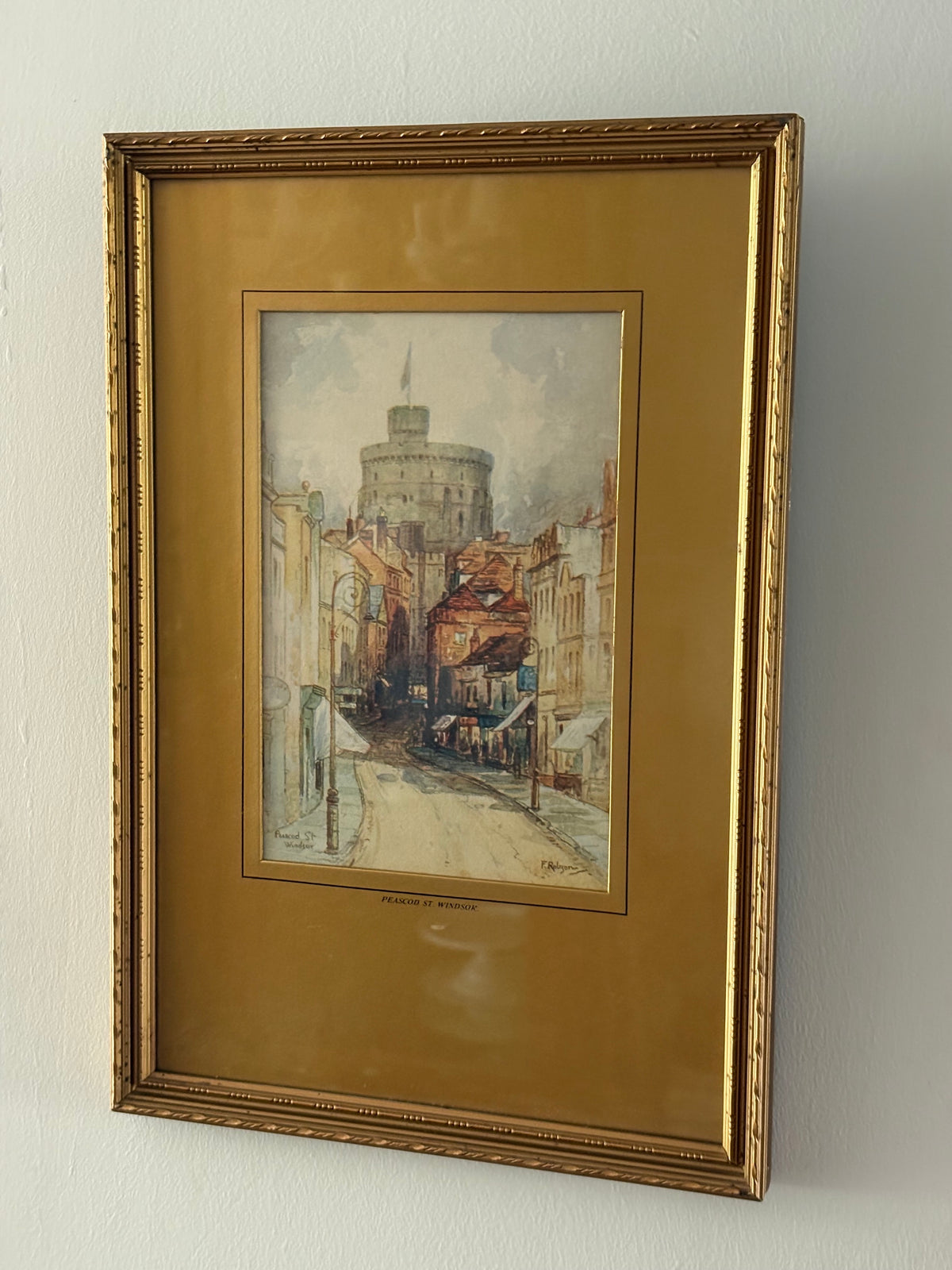 Vintage art print Windsor, England in gold wood frame
