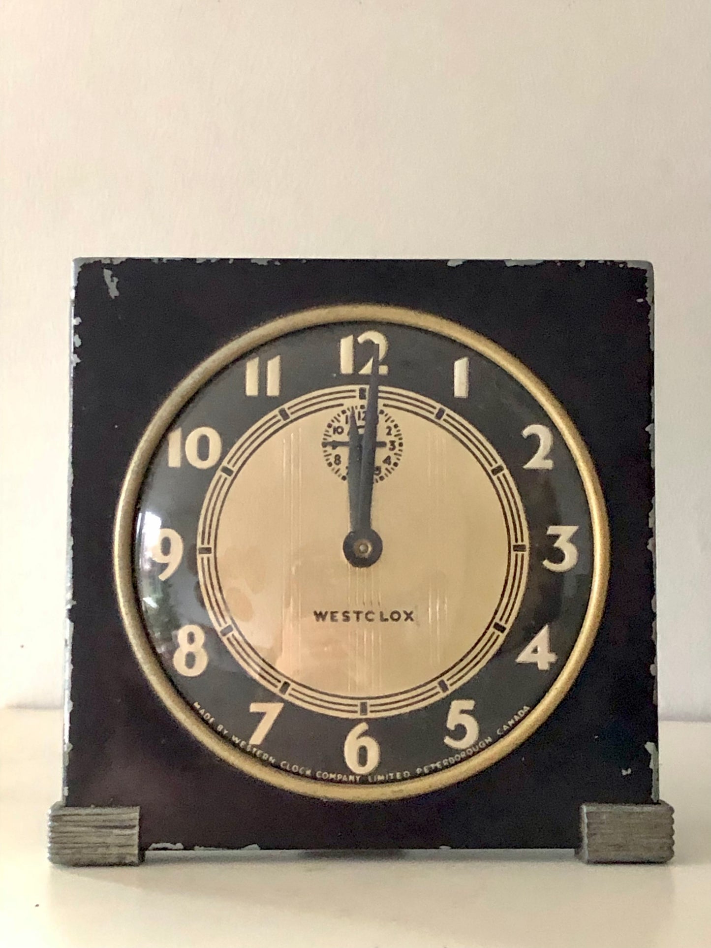 vintage Westclox Tide black & gold art deco era wind-up clock
