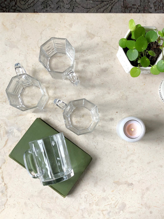 vintage French Arcoroc Octime clear glass mugs, set of 4