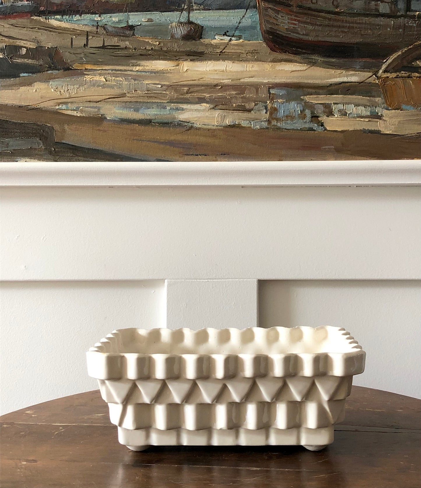 vintage white UPCO pottery planter