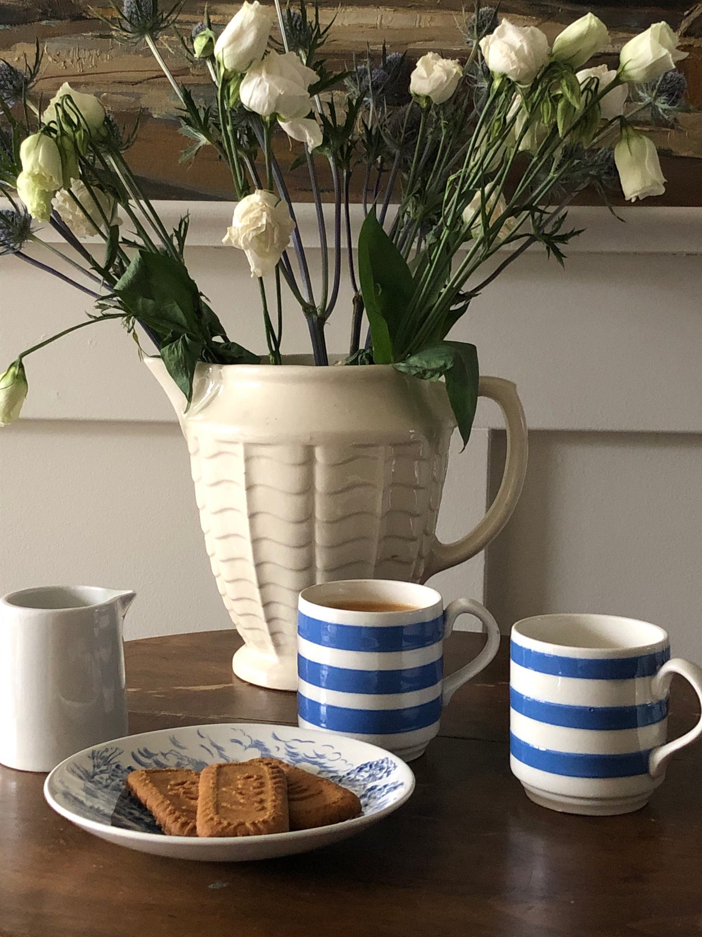 blue and white striped Irish Carrigalene- set of 2 mugs