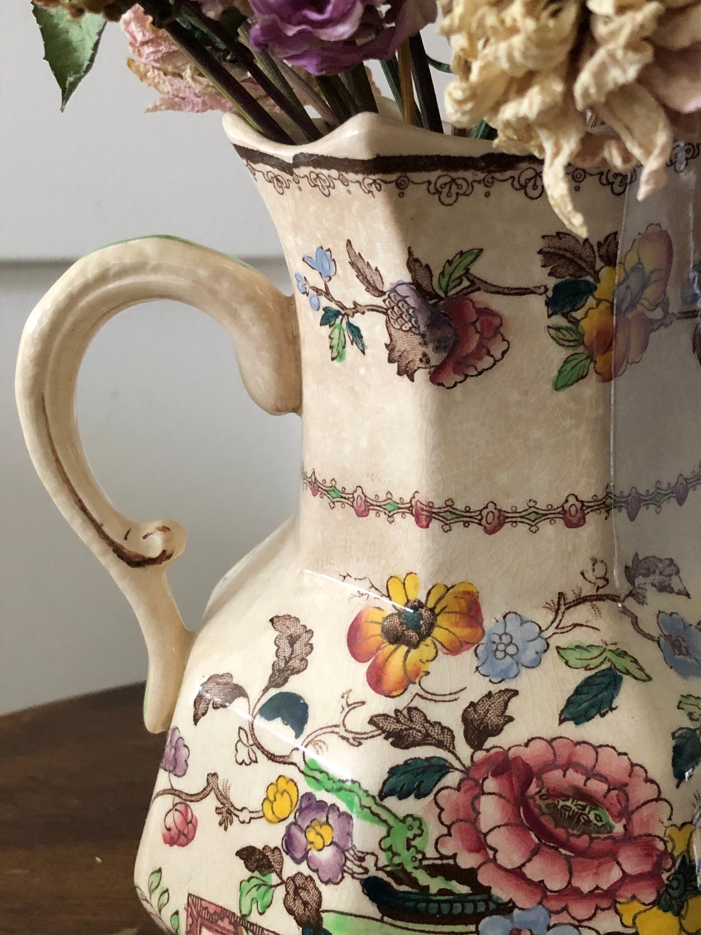 vintage Mason's Ironstone pitcher with floral design